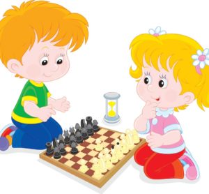 kids playing chess - cartoon